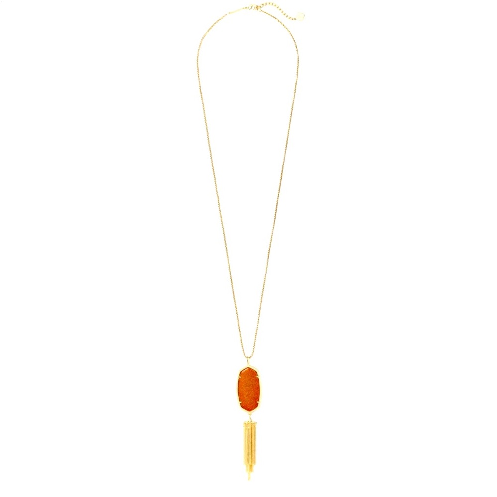 Kendra Scott Rayne Goldstone Glass long gold necklace